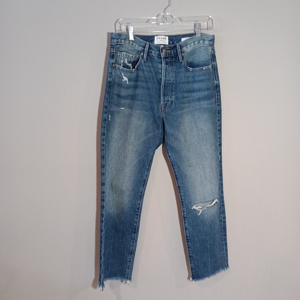 Frame Le Original High Rise Straight Fit Raw Hem Ankle Jean Size 30